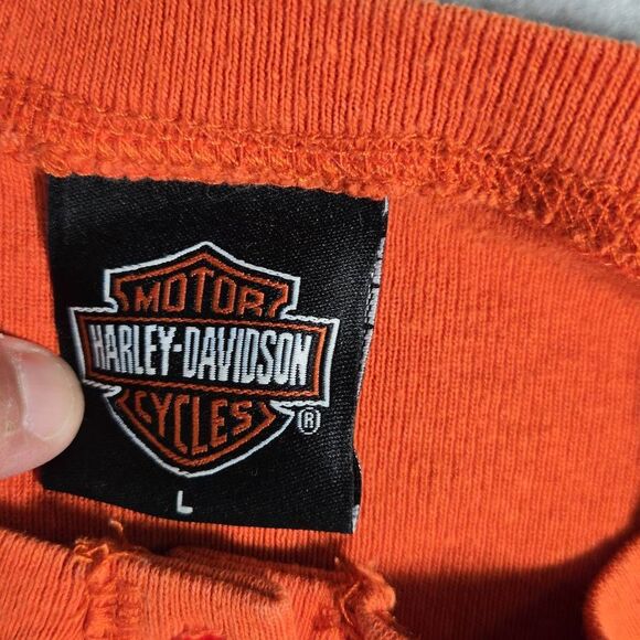 Vintage Womens Henley Thermal Harley Davidson T Shirt 2001 made in USA Large - Picture 5 of 12